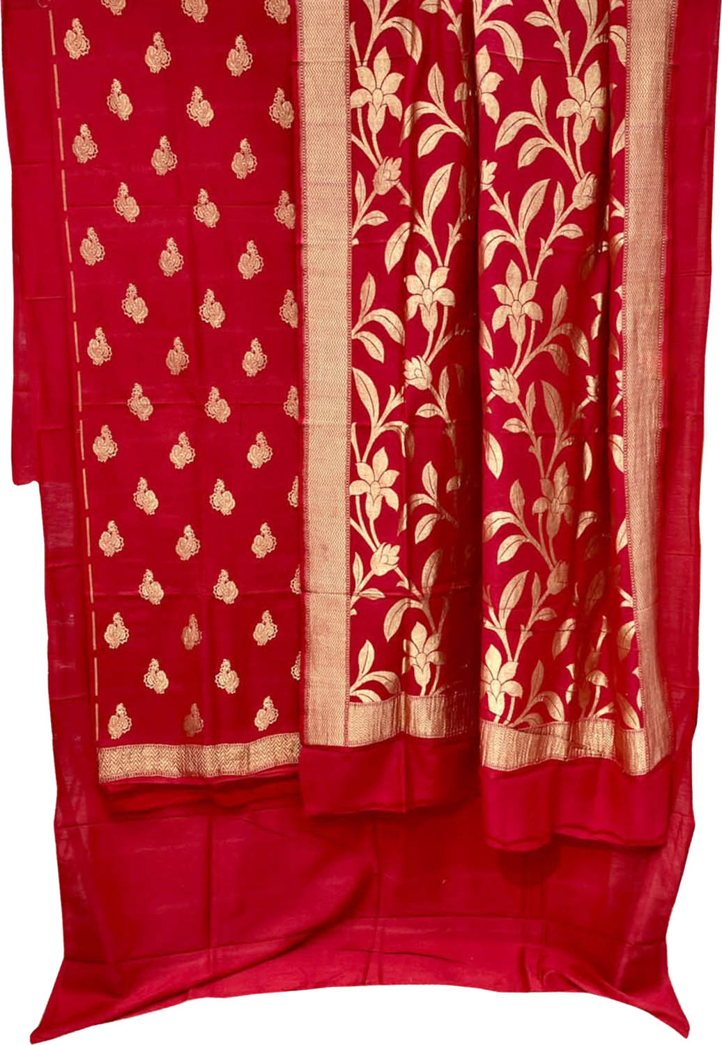 Stunning Red Banarasi Moonga Silk Suit Set: Pastel Perfection! 20% Off –  Luxurion World